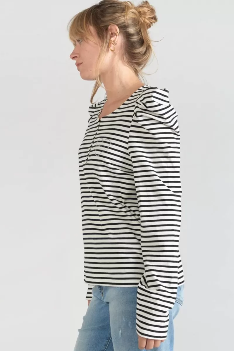top_demi_a_rayures_noires_et_blanches_4.webp Le Temps des Cerises T-Shirts & Débardeurs-Top Demi A Rayures Noires Et Blanches Black/White Stripes