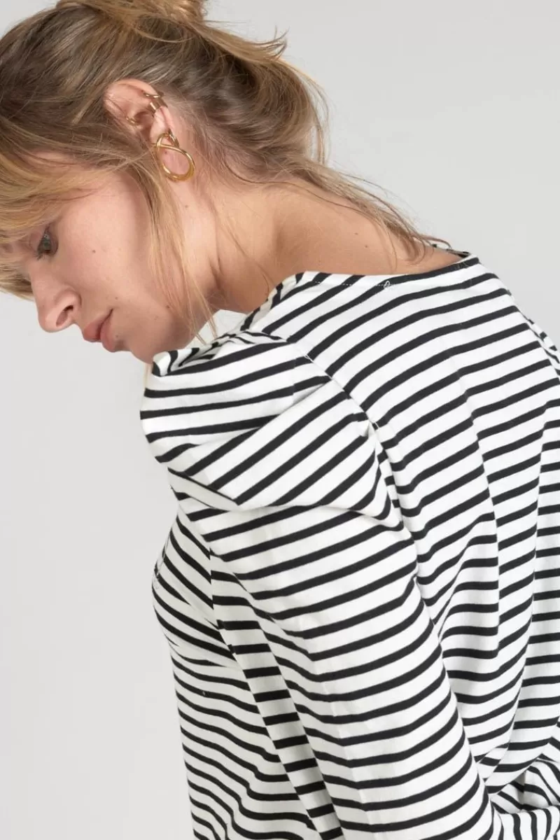 top_demi_a_rayures_noires_et_blanches_5.webp Le Temps des Cerises T-Shirts & Débardeurs-Top Demi A Rayures Noires Et Blanches Black/White Stripes