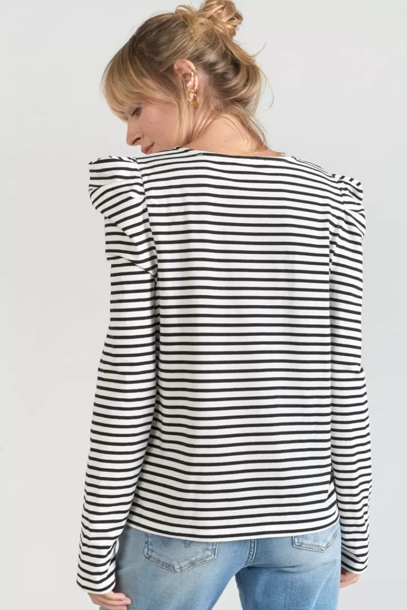 top_demi_a_rayures_noires_et_blanches_6.webp Le Temps des Cerises T-Shirts & Débardeurs-Top Demi A Rayures Noires Et Blanches Black/White Stripes