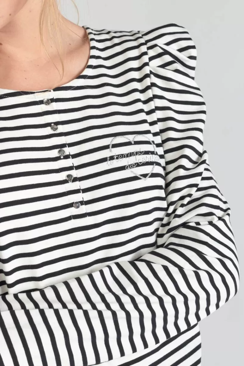top_demi_a_rayures_noires_et_blanches_7.webp Le Temps des Cerises T-Shirts & Débardeurs-Top Demi A Rayures Noires Et Blanches Black/White Stripes