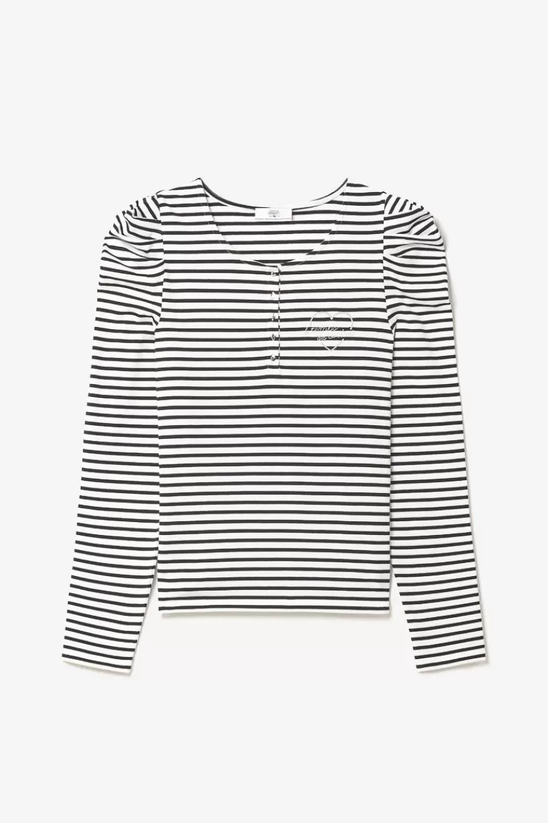 top_demi_a_rayures_noires_et_blanches_8.webp Le Temps des Cerises T-Shirts & Débardeurs-Top Demi A Rayures Noires Et Blanches Black/White Stripes