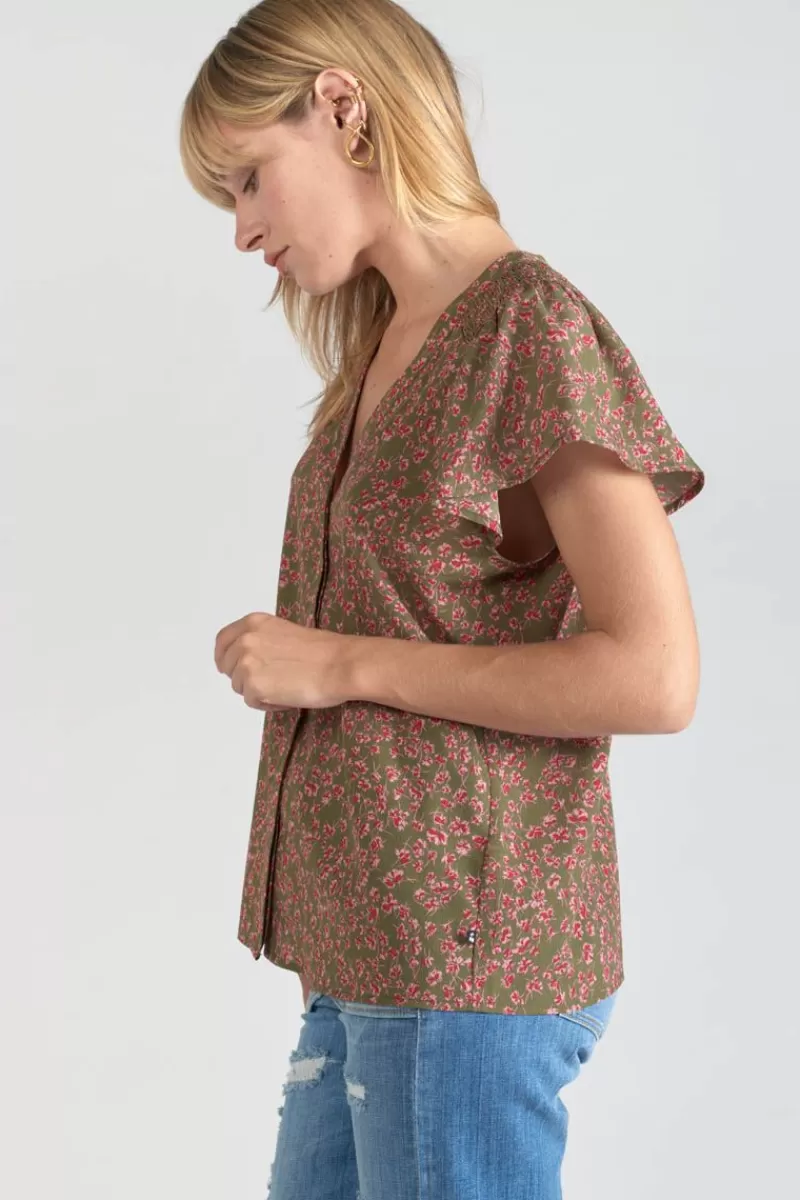 Le Temps des Cerises Tops-Top Norine Kaki A Motif Fleuri Khaki Flowers