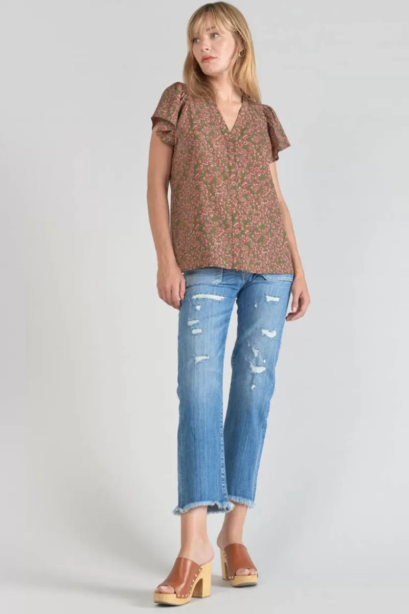 top_norine_kaki_a_motif_fleuri_5.webp Le Temps des Cerises Tops-Top Norine Kaki A Motif Fleuri Khaki Flowers