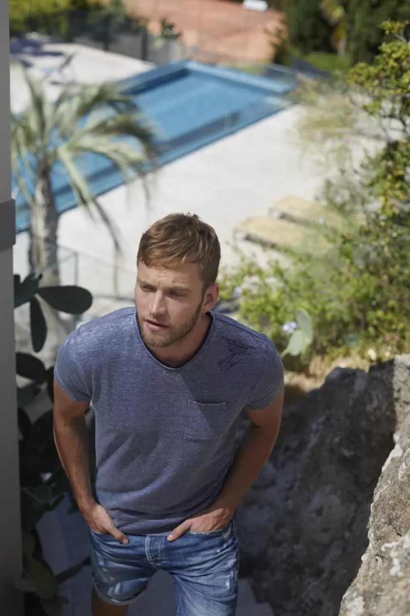 Le Temps des Cerises T-Shirts & Polos-T-Shirt Mavoc Bleu Chine Delave Peacoat