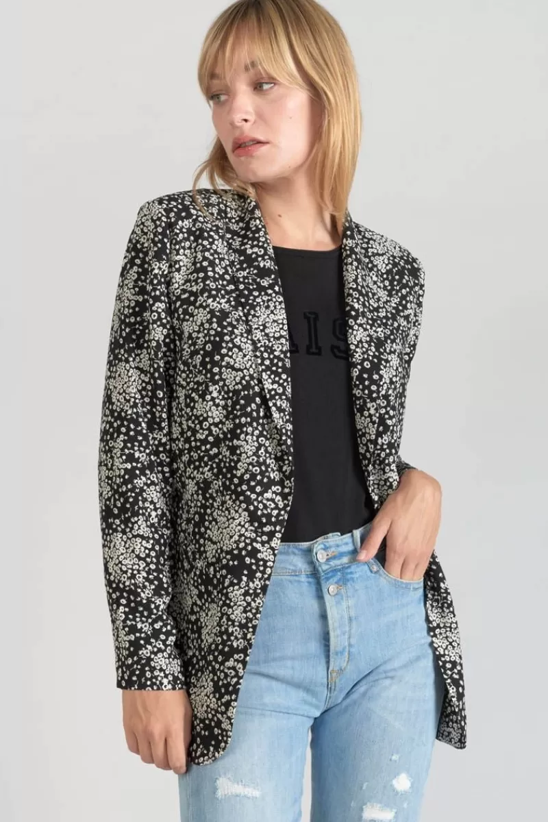 veste_blazer_urielle_a_motif_fleuri_noir_et_blanc_2.webp Le Temps des Cerises Vestes & Blousons-Veste Blazer Urielle A Motif Fleuri Noir Et Blanc Black Flower