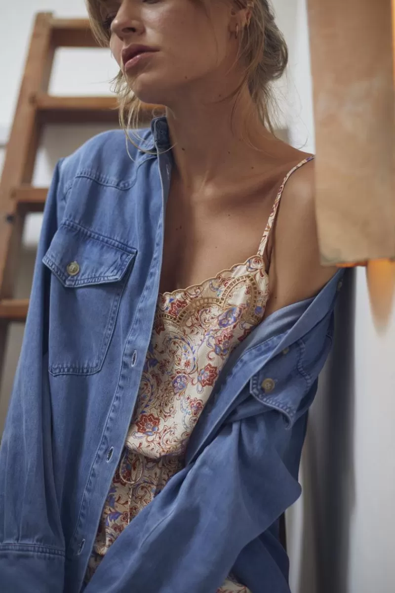 Le Temps des Cerises Vestes & Blousons-Veste Chemise En Tencel Neja Bleue Blue