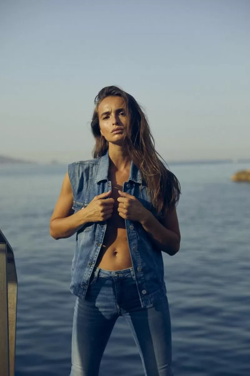 Le Temps des Cerises Chemises Et Vestes-Veste Sans Manches Galinat En Jeans Bleu Blue