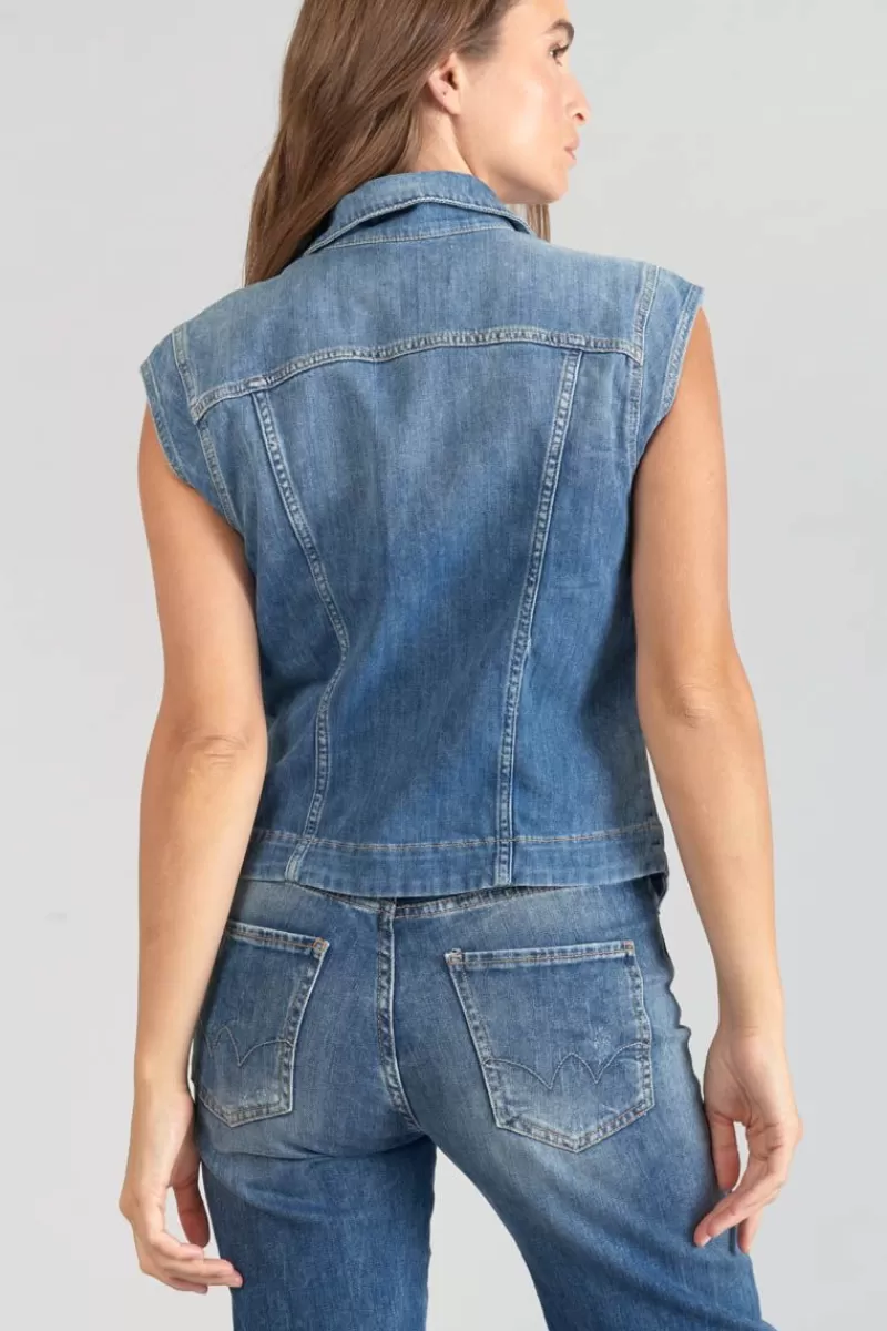 Le Temps des Cerises Chemises Et Vestes-Veste Sans Manches Galinat En Jeans Bleu Blue