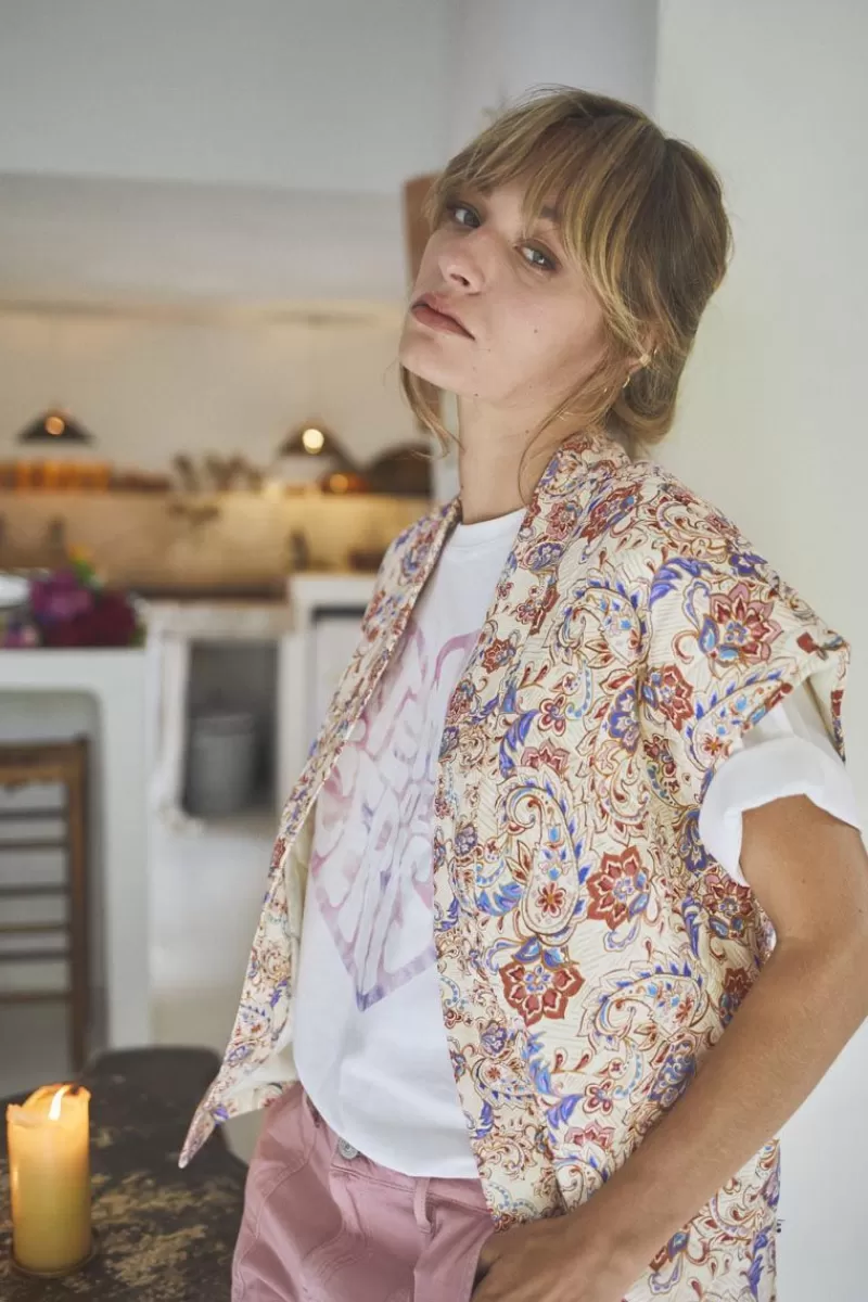 Le Temps des Cerises Vestes & Blousons-Veste Sans Manches Kerman A Motif Cachemire Pomelo