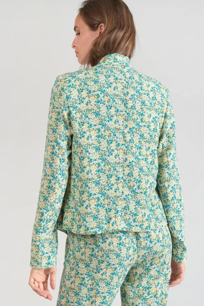 Le Temps des Cerises Vestes & Blousons-Veste Tasha A Motif Fleuri Vert Et Bleu Liberty Blue